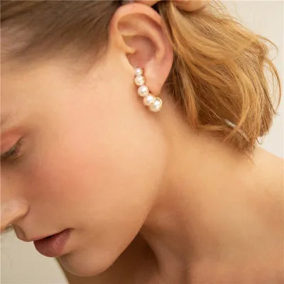 Brass Faux Pearl Clip Earrings Women Jewelry Punk Party Runway T Show Classic Gothic Korean Japan INS Hiphop Top