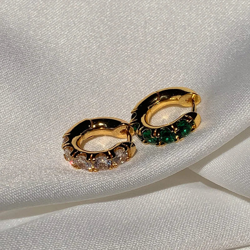 Brass With 18k Gold AAA Zircon Green Stone  Earrings Women Jewelry Party T Show Gown Runway rare Top Korean Japan Trendy INS
