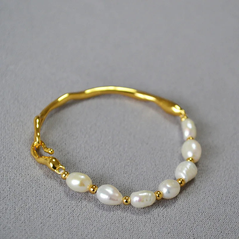 Brass Natural Pearl Beads Bracelet Women Men Lover Jewelry Designer T Show Runway Gown INS Japan Korean