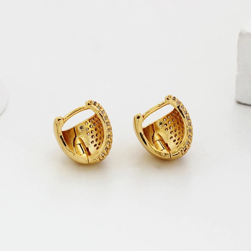 Brass With 18k Gold Circle Zirconia Hoop Earrings Women Jewelry Party Boho T Show Gown Runway  Party Rare Korean Japan Trendy
