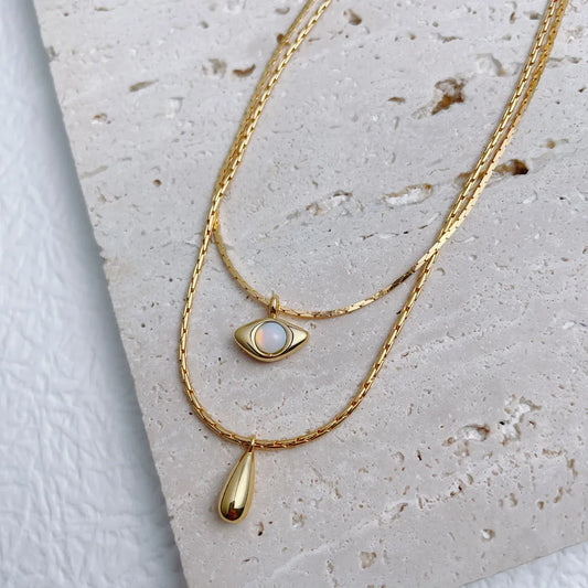 Titanium With 18K Layered Chian Shell Eye Pendant Necklace Women Jewelry Punk Designer Runway Rare Gown Boho Japan Korean