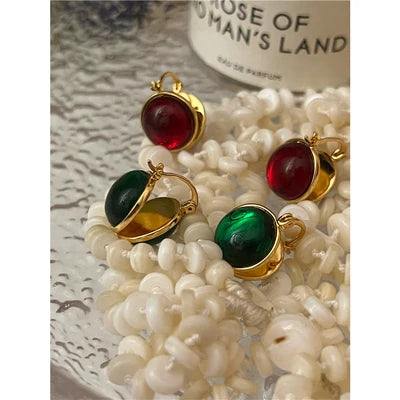 Brass Stunning Retro Colorful Half Ball Stud  Earrings Women Jewelry Punk Party T Show Classic Gown Runway  Korean Japan  Style