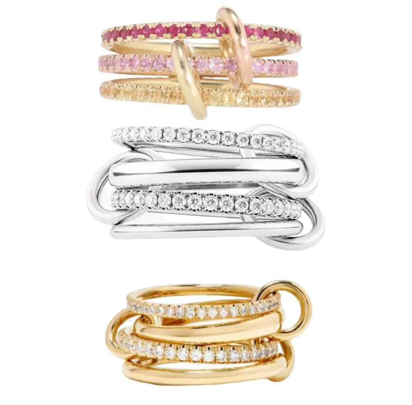 S925 Silver AAA Zircon Colorful  Link Chain Rings Women Jewlery Designer T Show Club Cocktail Party Rare Japan Korean INS