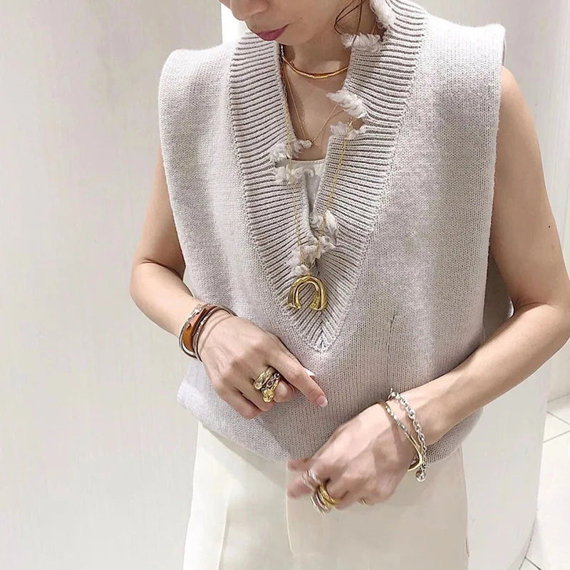 Brass With 18K Gold Long Chain U Necklace Women Jewelry  Runway T Show Party Top Rare Boho Japan Souch Korea Fashion