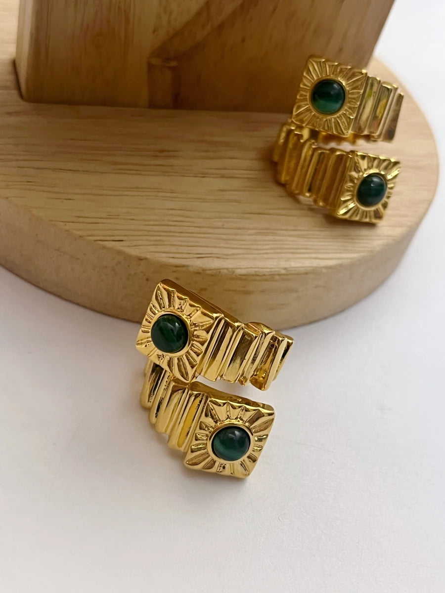 Brass With 18K Natural Stone Twist Solid Rings Women Jewelry Punk Designer Club Cocktail  Party Boho Japan Korean