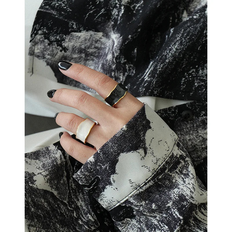 Brass With 18 K Gold Retro Enemal Rings Women Jewelry Punk T Show Designer Club Cocktail Party Japan Korea Fashion