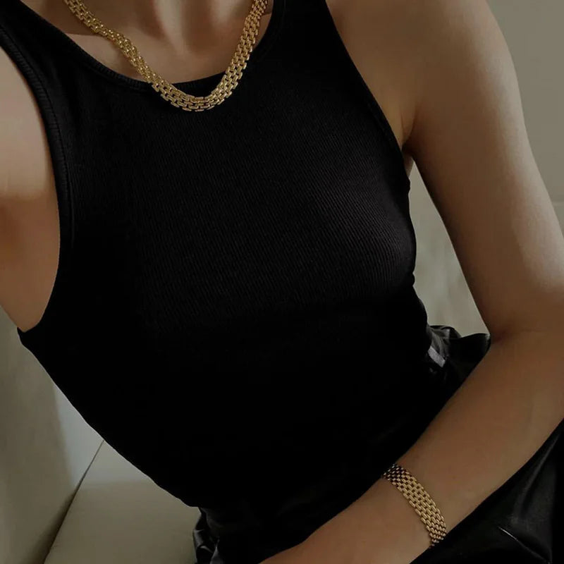 Brass With 18K Gold Pave Chunky Statement Neckalce  Japan Korean Style Party Designer T Show Runway Gown Jewelry Rare INS