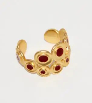 Brass Solid Colorful Stone  Rings Women Jewelry Punk Boho Party Designer Club Cocktail Party Ins Rare Japan South Korean Trendy
