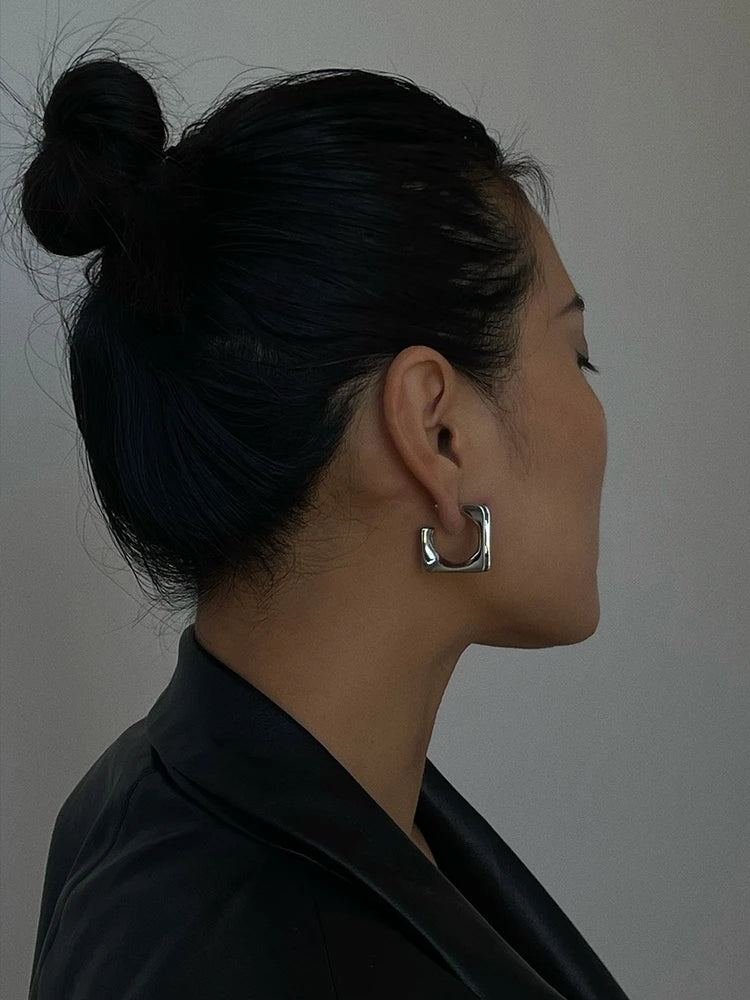 Brass With 18k Gold Hammered Square Hoops Ear Earrings Women Jewelry Party Boho T Show Gown Runway Rare Korean Japan Trendy INS