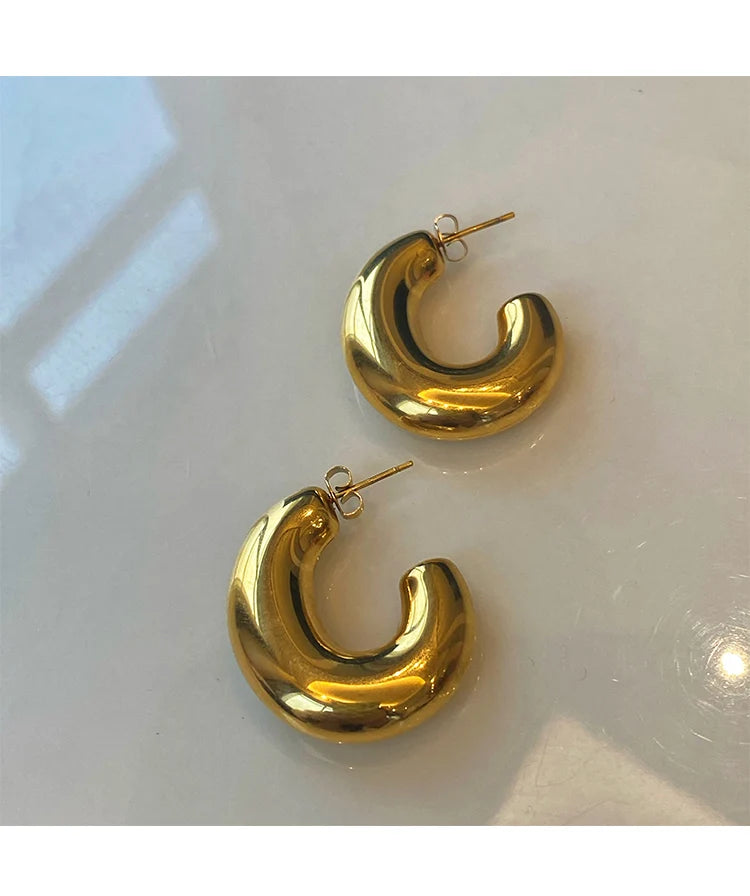 Titanium Shiny Geo Hoop Earrings Women Jewelry Punk Hiphop Designer Runway Rare Simply Gown Boho Top Japan Korean