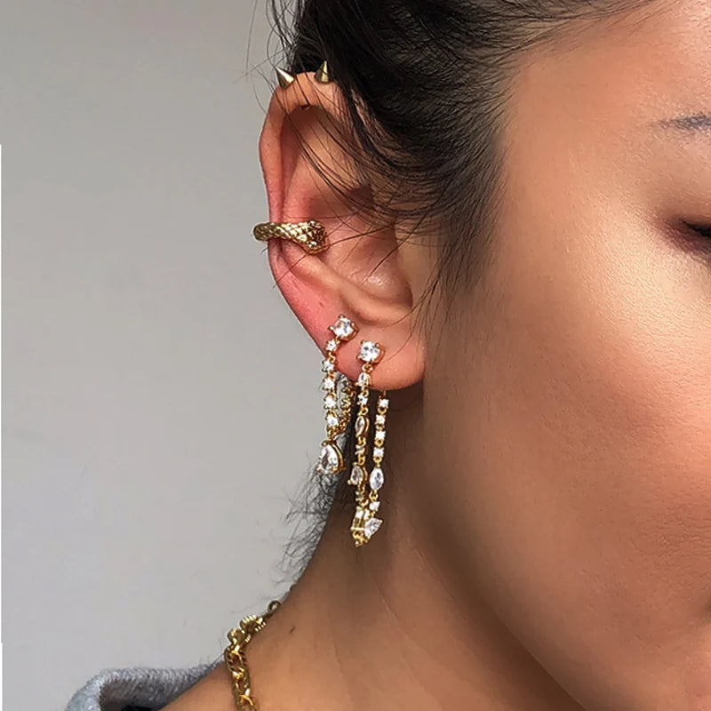 Brass With 18k Gold Zirconia Tassel Chained Drop Earrings Women Jewelry  Party T Show Gown Runway rare Korean Japan Trendy INS