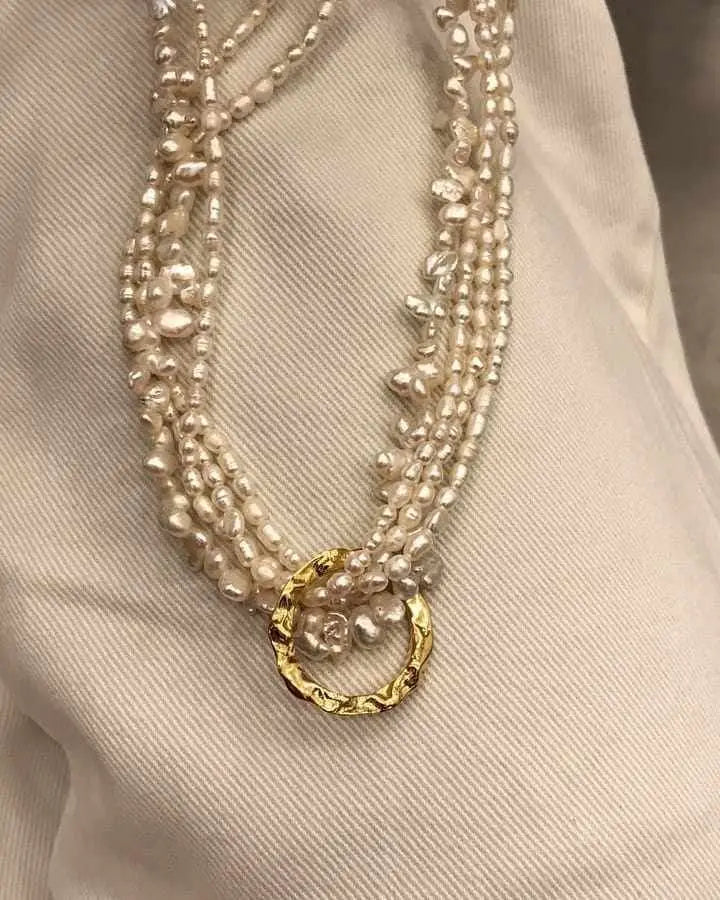 Brass With 18K Natural Pearl Layered Necklace Women Wedding  Jewelry Runway Party Japan Souch Korea Fashion