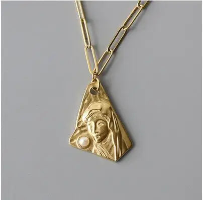Titanium With 18K Gold  Vintage Pearl Charm Necklace Women Stainless Steel Jewelry Designer T Show Party Runway Boho Japan Korea