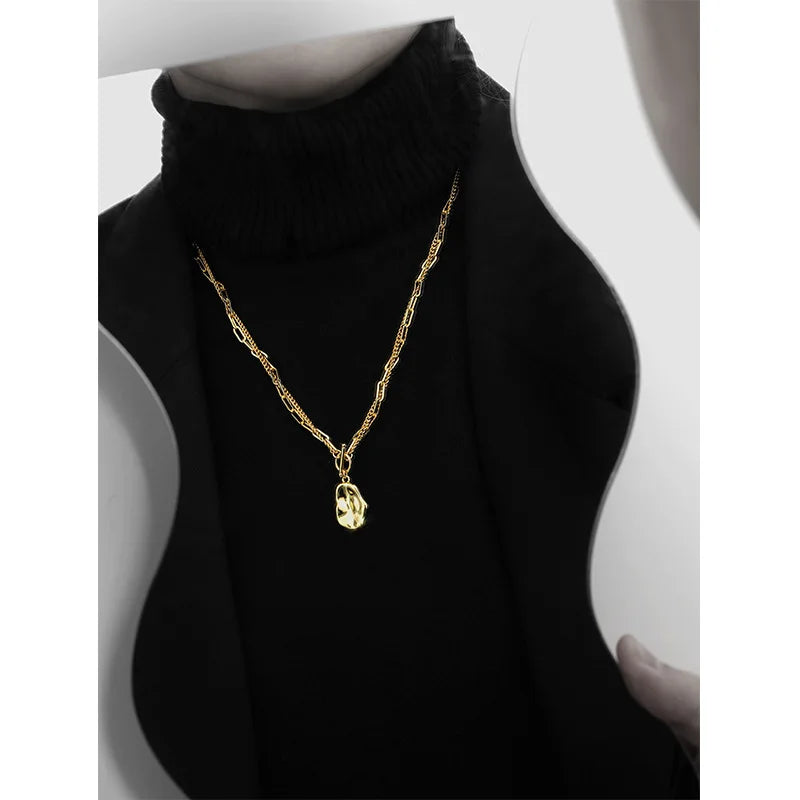 Brass With 18K Gold Layered OT Chain Beads Pendant Necklace Women Jewelry Punk Designer Runway Rare Gown Boho Japan Korean