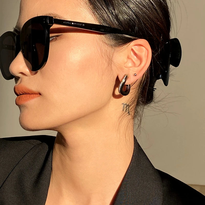 Brass With 18k Gold AAA Zircon Twist U Earrings Women Jewelry Party Boho T Show Gown Runway Rare Korean Japan Trendy INS