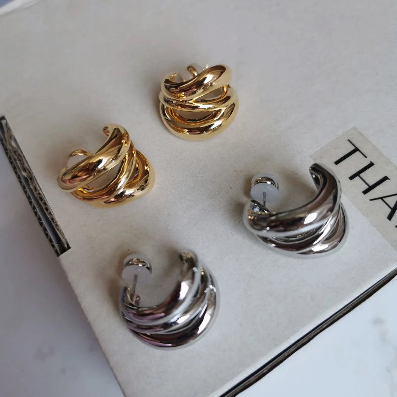 Brass With 18K Small Size Twist Claw Hoop Earrings Women Jewelry Punk Party T Show Gown Runway Trendy  Korean Japan Israel INS