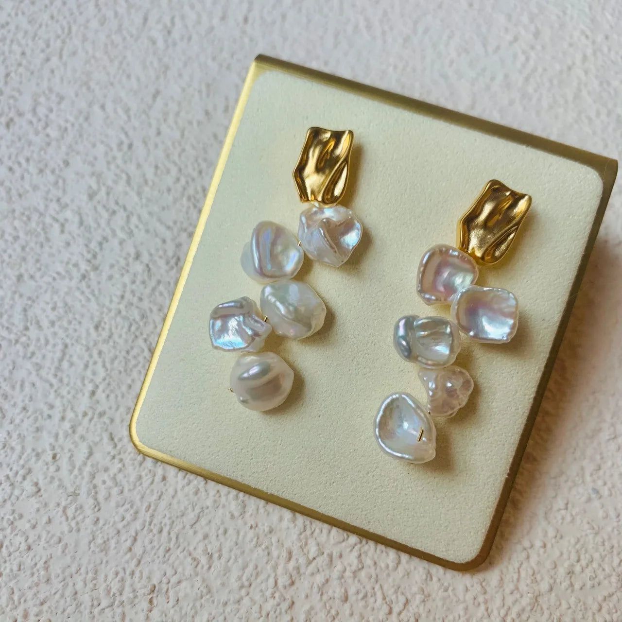 Brass Natural Floral Baroque Pearl Earrings Women Jewelry Punk Party T Show Gown Runway Korean Japan INS