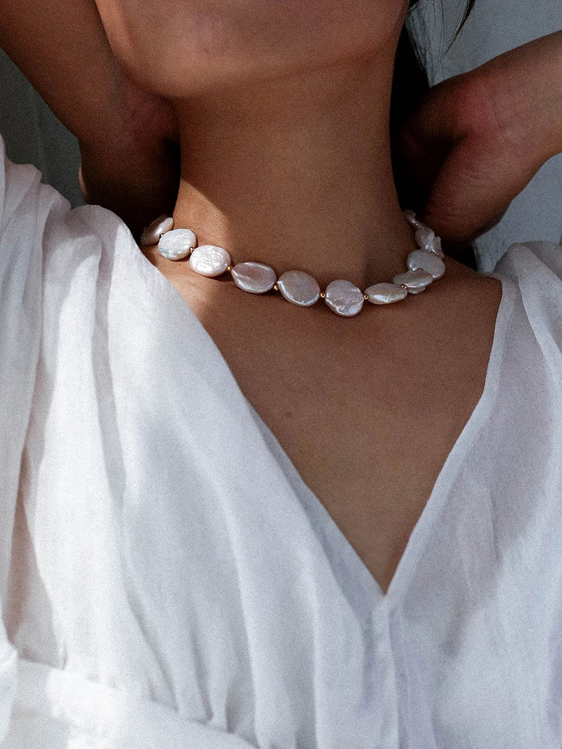 Brass With 18K Gold Real Natural Baroque Pearl Choker Necklace Wedding Jewelry Runway T Show Party Gown Gothic Japan Korean