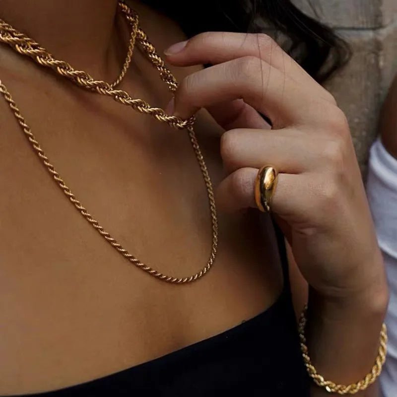 Brass Twist Chains Necklaces Party Designer T Show Runway Gown Jewelry Rare INS  Japan Korean Fashion