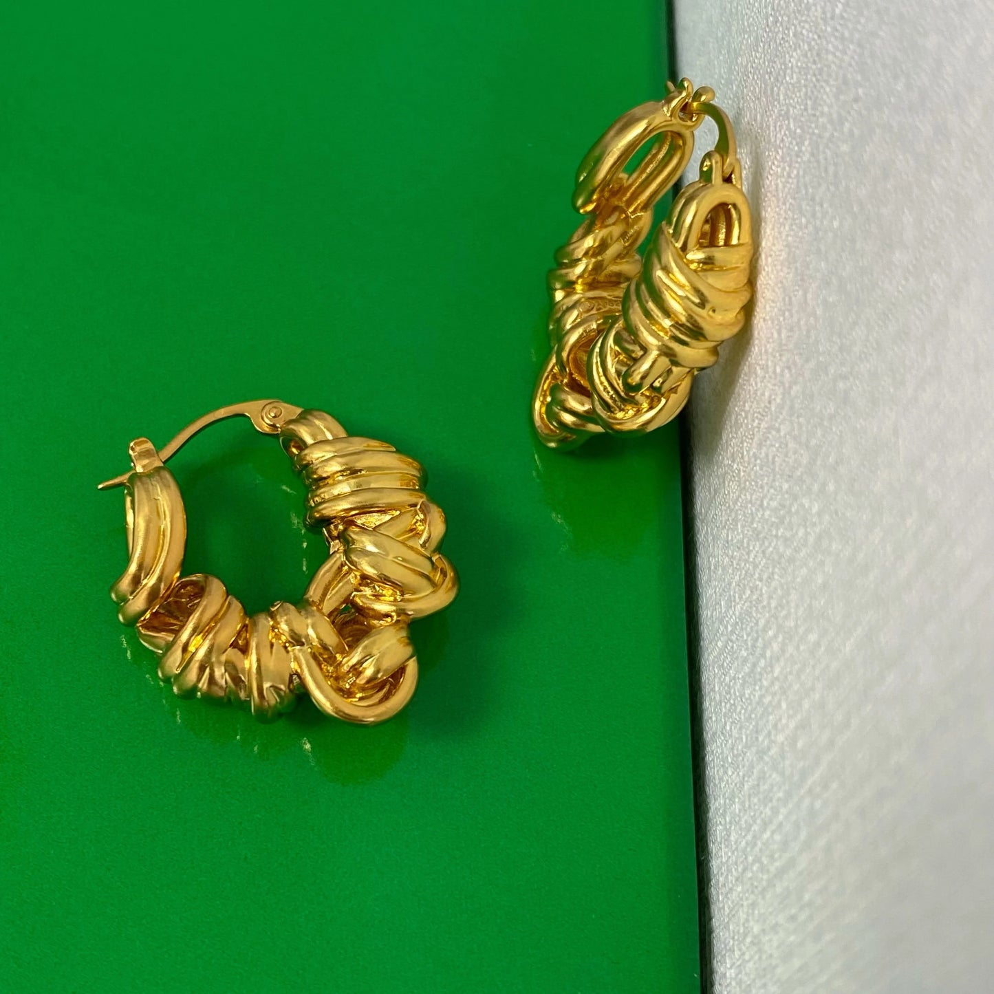 Brass With 18k Gold Baided Hoop Earrings Women Jewelry Party Boho T Show Gown Runway  Party Rare Korean Japan Trendy