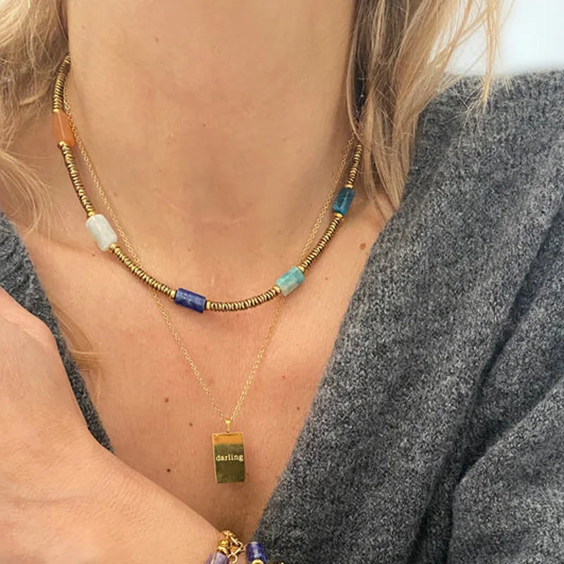 Brass Colorful Natural Stone Choker Necklaces Women Jewelry Punk Designer Runway Rare Gown Boho Japan Korean