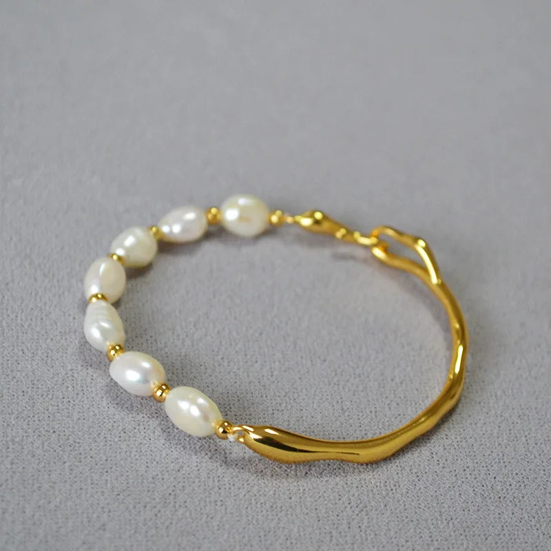 Brass Natural Pearl Beads Bracelet Women Men Lover Jewelry Designer T Show Runway Gown INS Japan Korean