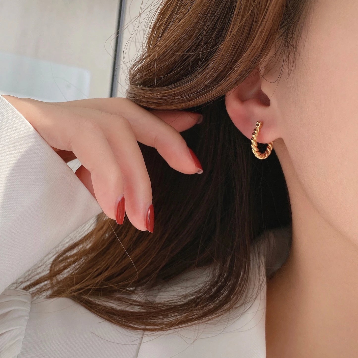 Brass With 18k Gold  Geo Twist Drop Earrings Women Jewelry Party T Show Gown Punk Top Runway Rare Korean Japan