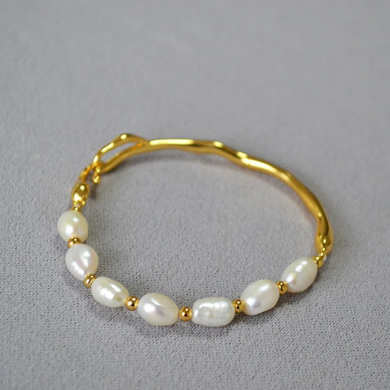 Brass Natural Pearl Beads Bracelet Women Men Lover Jewelry Designer T Show Runway Gown INS Japan Korean