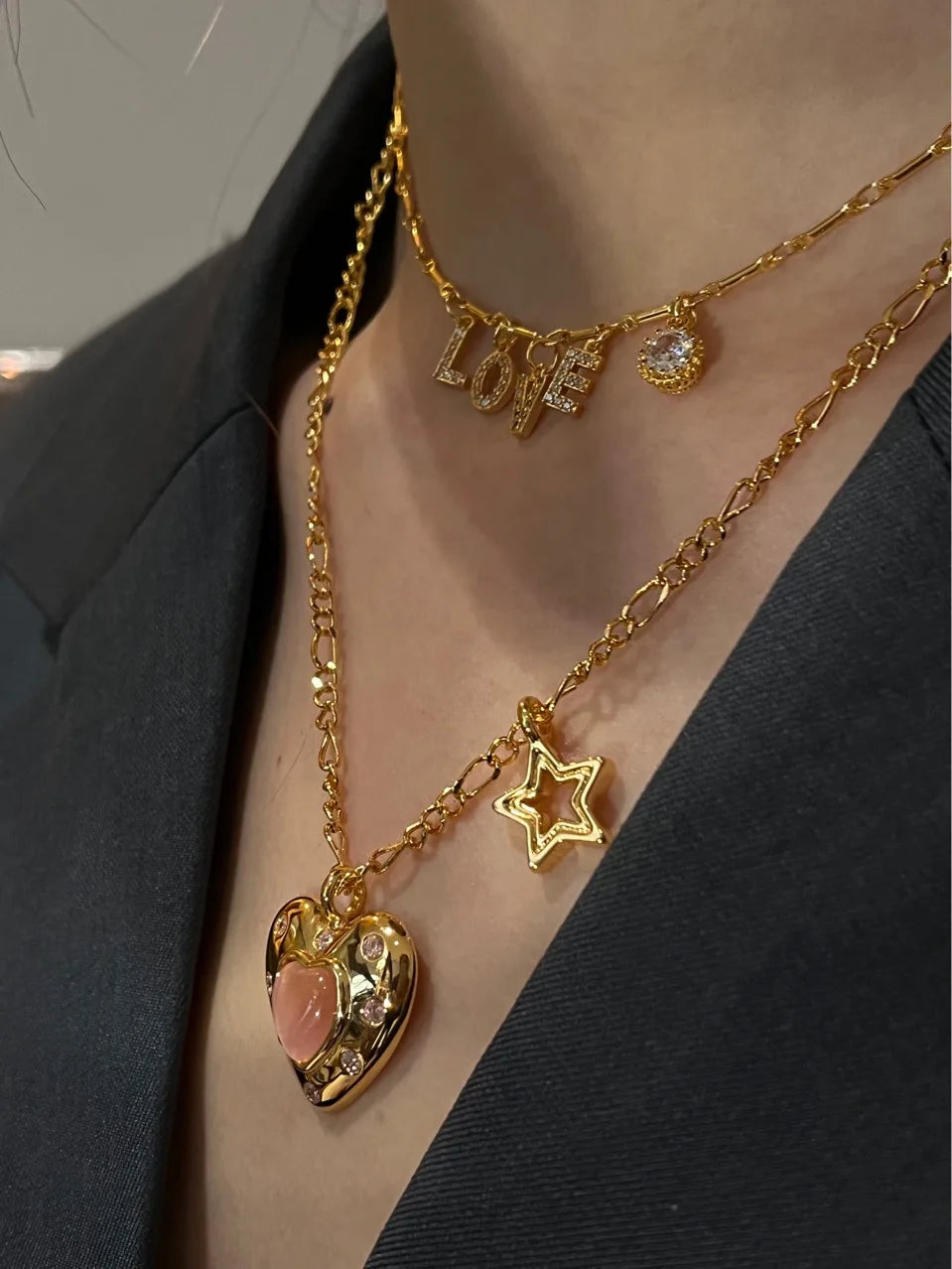 Brass AAA Zircon Iregular Heart Pendant  Earrings Women Jewelry Punk Designer Runway Rare Simply Gown Boho Japan Korean