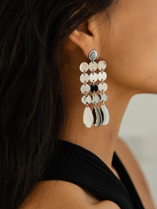 Brass Long Tessal Petal Earrings Women Jewelry Party Boho T Show Gown Runway Rare Korean Japan Trendy