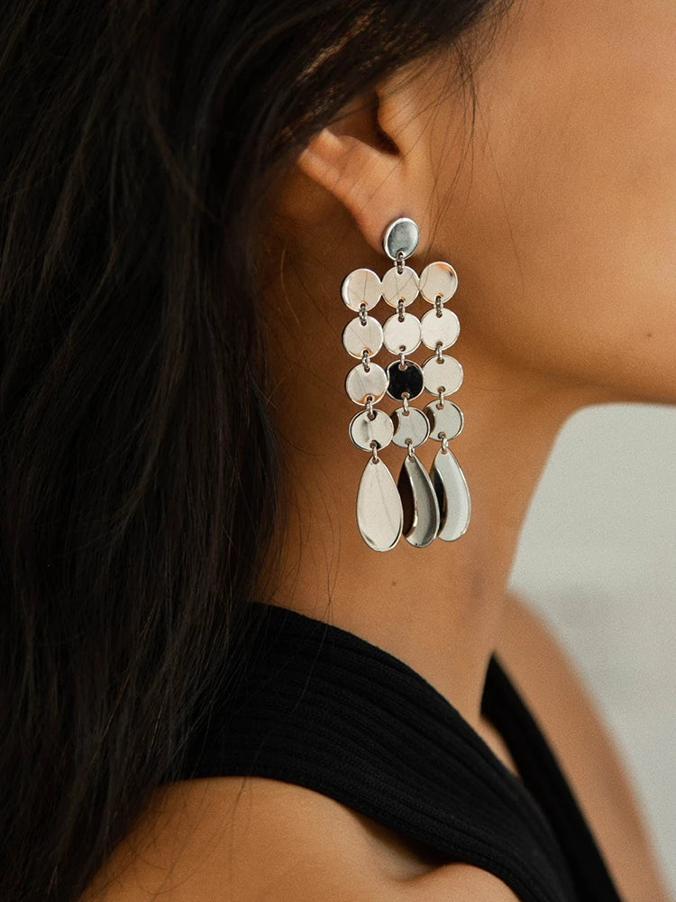 Brass Long Tessal Petal Earrings Women Jewelry Party Boho T Show Gown Runway Rare Korean Japan Trendy