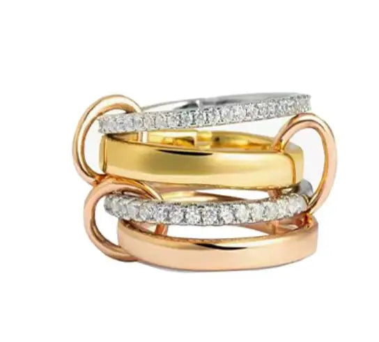 Brass AAA Zircon Pink White Blue Color Link Chain Rings Women Jewlery Designer T Show Club Cocktail Party Rare Japan Korean INS