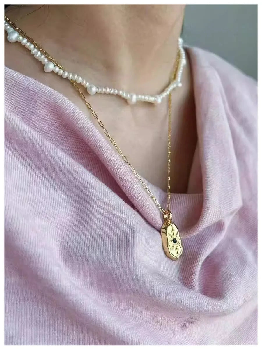 Brass With 18K Gold Star Pendant Necklaces Women Jewelry Punk Hiphop Designer Runway Rare  Boho Top Japan Korean