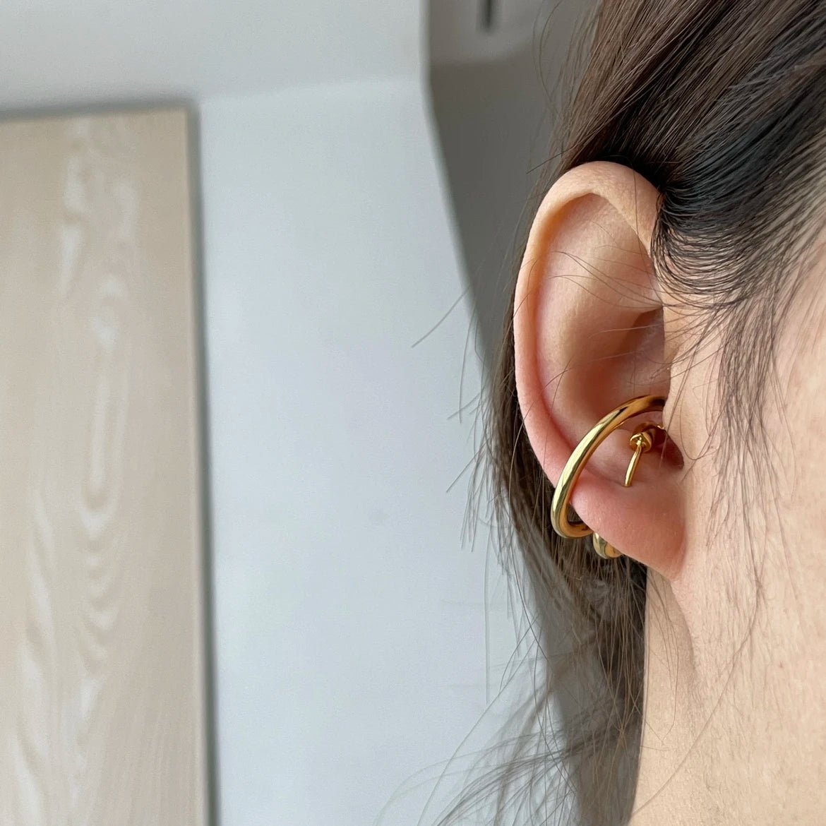 Brass With 18k Gold Creative Wave Clip Earrings Women Jewelry  Party T Show Gown Runway rare Korean Japan Trendy INS