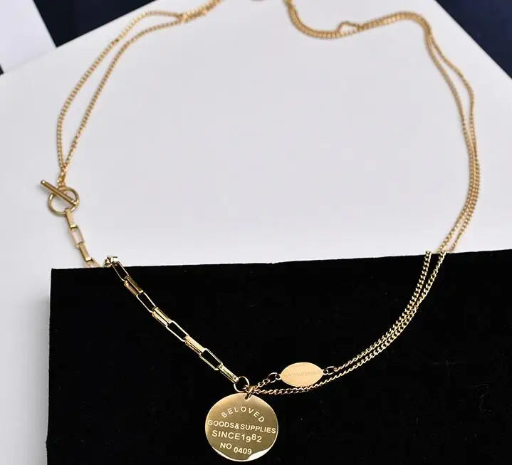 Titanium With 18K Gold Layered Chain BELOVED Neckalce  Japan Korean Style Party Designer T Show Runway Gown Jewelry Rare INS
