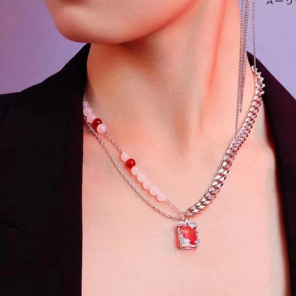 Brass AAA Zircon Red Natural Stone Necklace Women Jewelry Punk Designer Runway Rare Simply Gown Boho Japan Korean