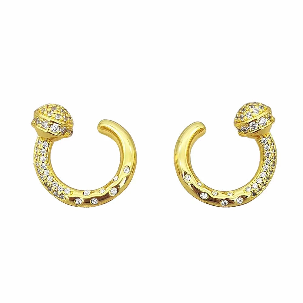 Brass With 18K Real Gold  Zirconia Swirl Stud Earrings  Women Jewelry Party Boho T Show Gown Runway Rare Korean Japan INS