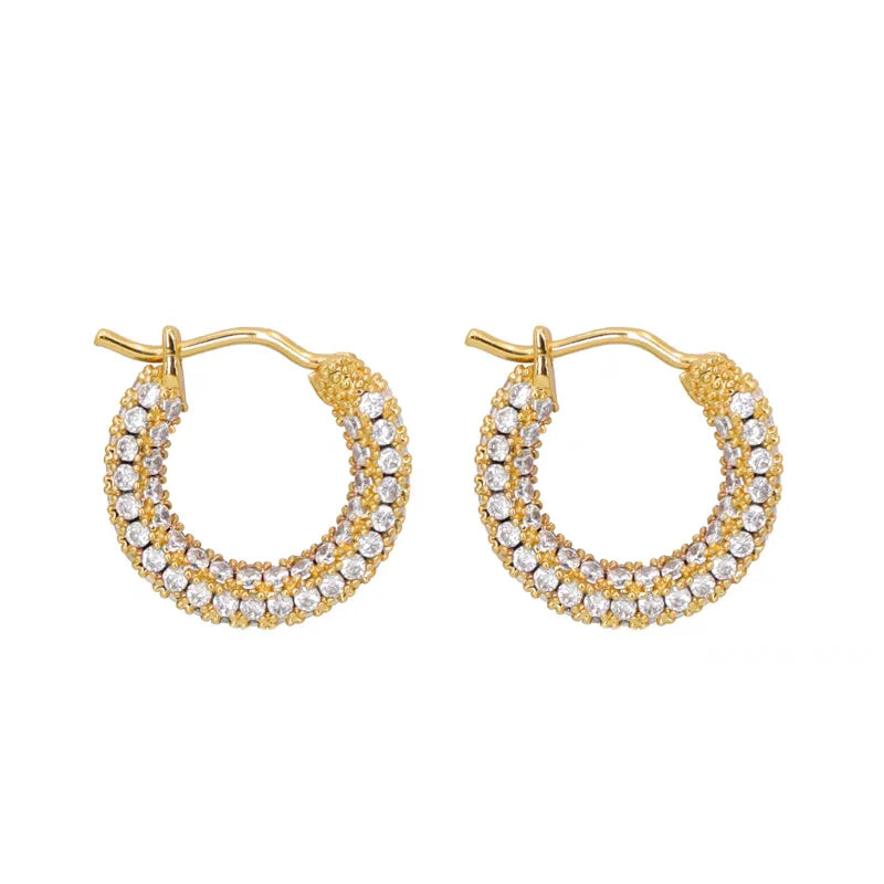Brass With 18K Rhinestoned Geo Small Hoop Earrings Women Jewelry Punk Party T Show Gown Runway Korean Japan INS