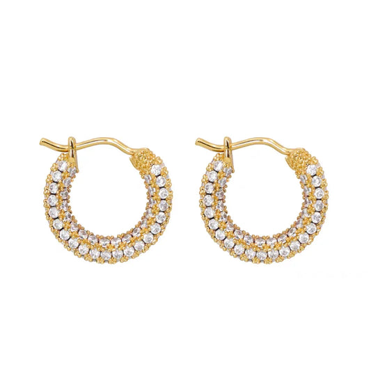 Brass With 18K Rhinestoned Geo Small Hoop Earrings Women Jewelry Punk Party T Show Gown Runway Korean Japan INS