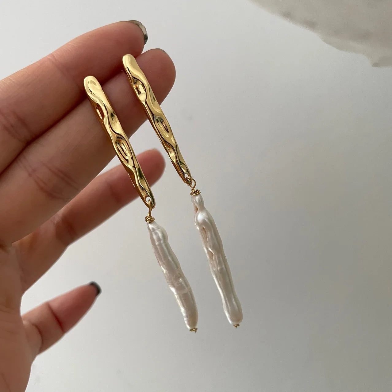 Brass With 18k Gold Real Baroque Pearl Drop Earrings Women  Jewelry Party T Show Gown Punk Gothic Top Runway Korean Japan