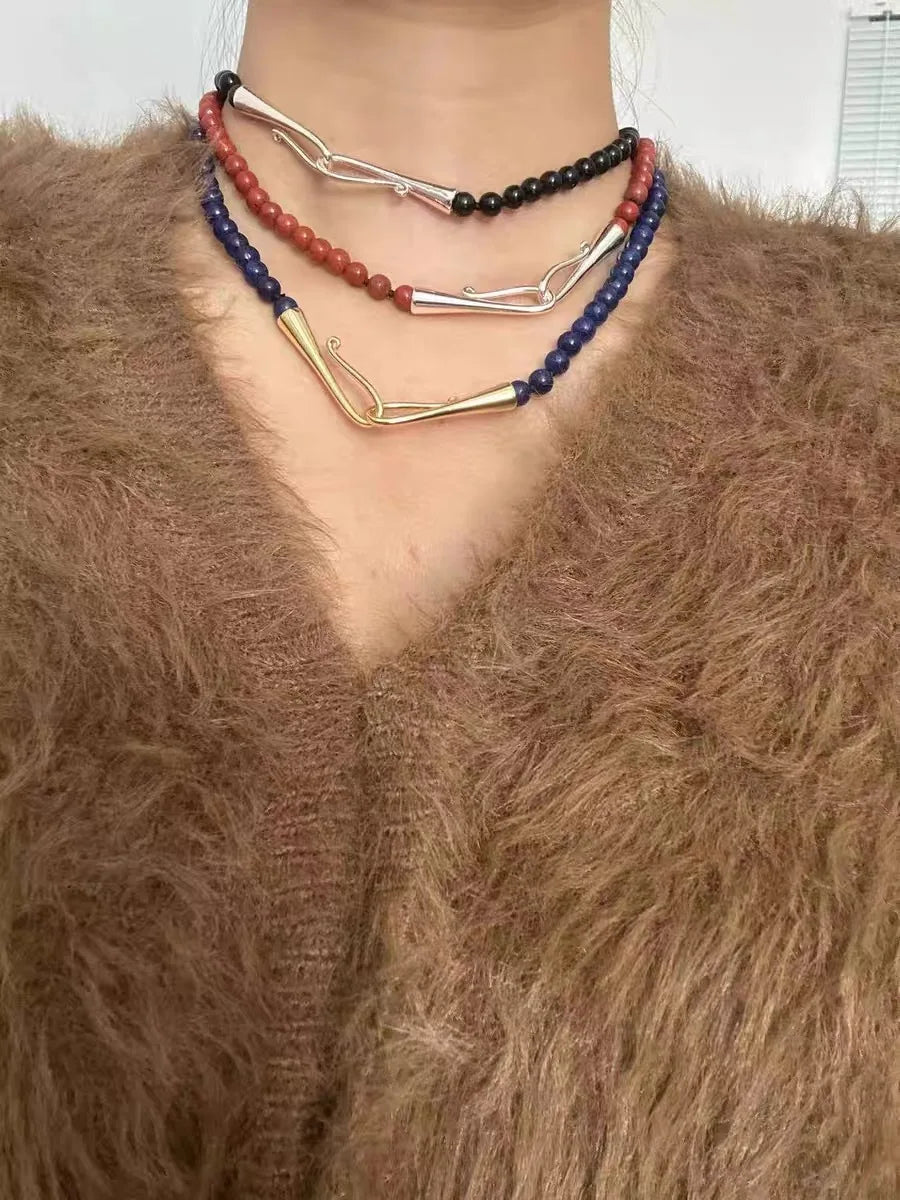 Brass Natural Beads Pearl Necklace Women Jewelry Punk Designer Runway Rare Gown Boho Japan Korean