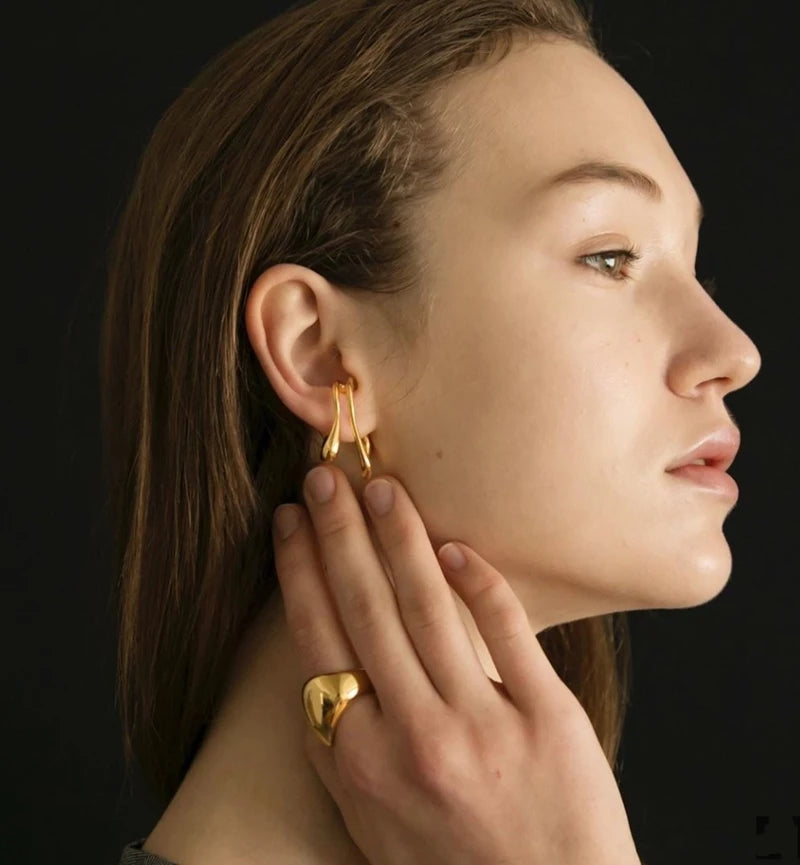 Brass Twist Ear Clip Earrings Women Jewelry Gothic Boho Designer Unique Party Elegance Gifts Japan Korean Fashion
