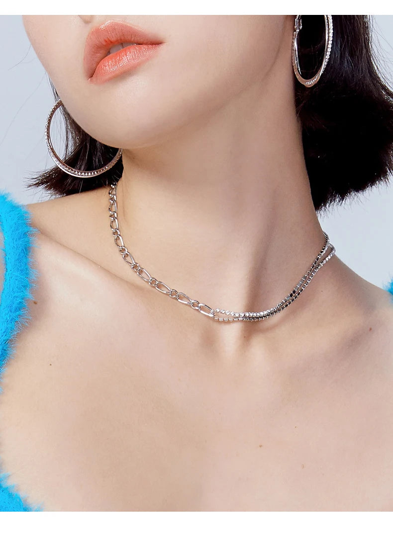 Brass Crystal Zircon Chained Choker Necklace Women  Jewelry Designer T Show Runway Gown  Rare Glam Japan Ins Glam Boho