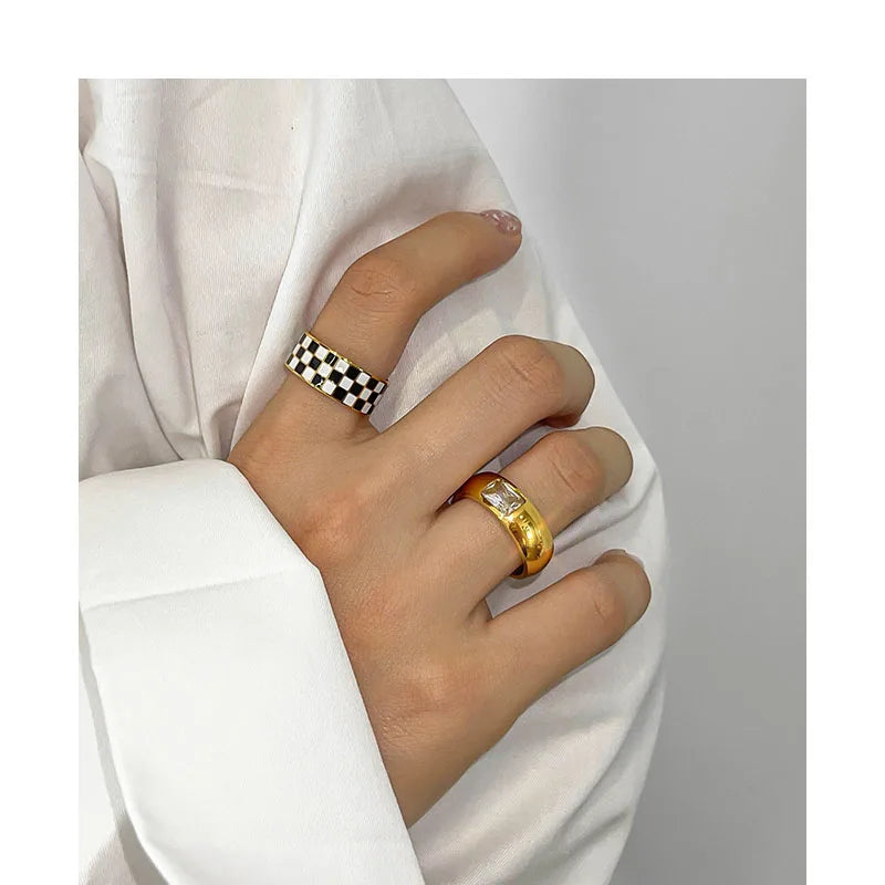 Brass With 18 K Gold AAA Zircon Solid  Ring Women Jewelry Stuning Designer T Show Club Cocktail Party Rare Japan Korean INS