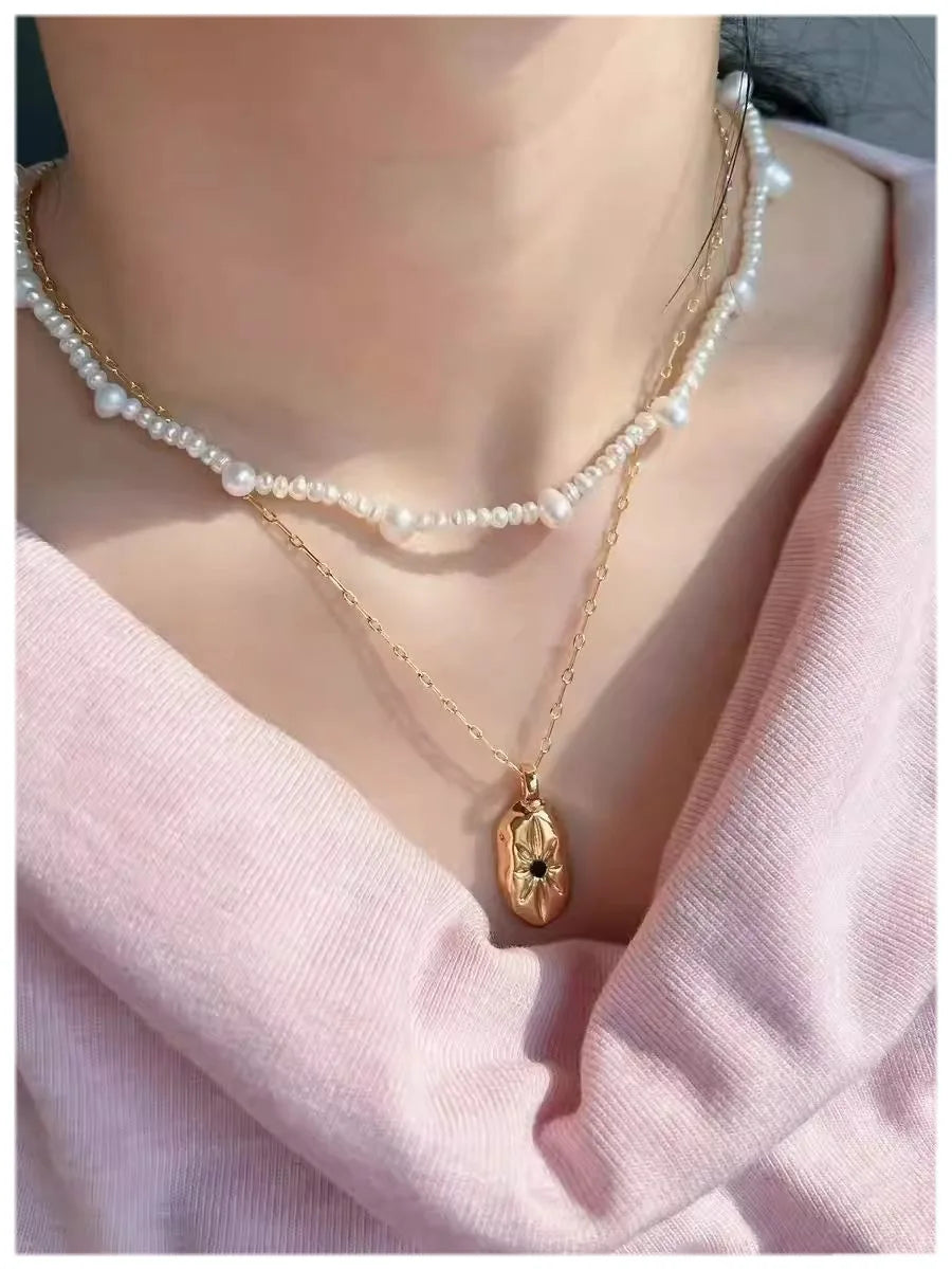 Brass With 18K Gold Star Pendant Necklaces Women Jewelry Punk Hiphop Designer Runway Rare  Boho Top Japan Korean