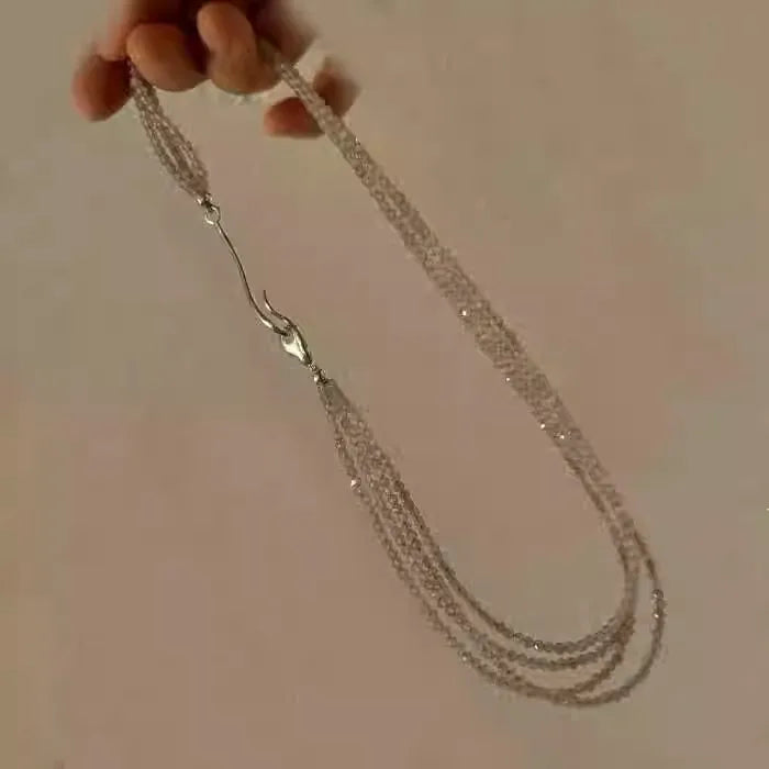 Brass Plated White Gold Layered Glass Beads Necklace Women Jewelry Punk Designer Runway Rare Gown Boho Japan Korean