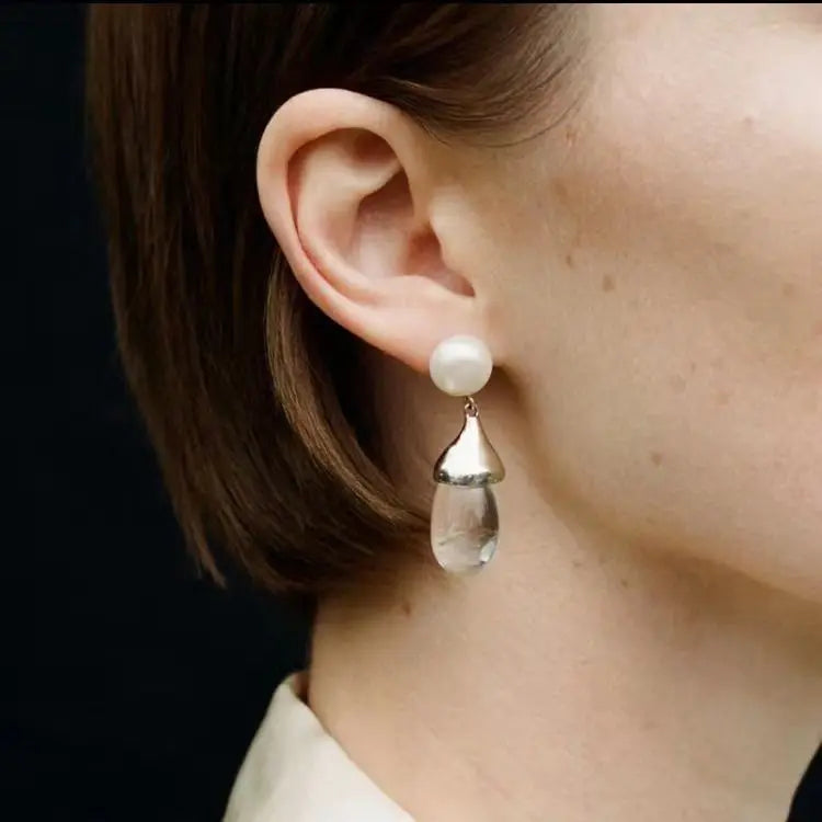 Brass Natural Pearl Black Jade Drop Earrings Women Jewelry Punk Party T Show Gown Runway Korean Japan INS