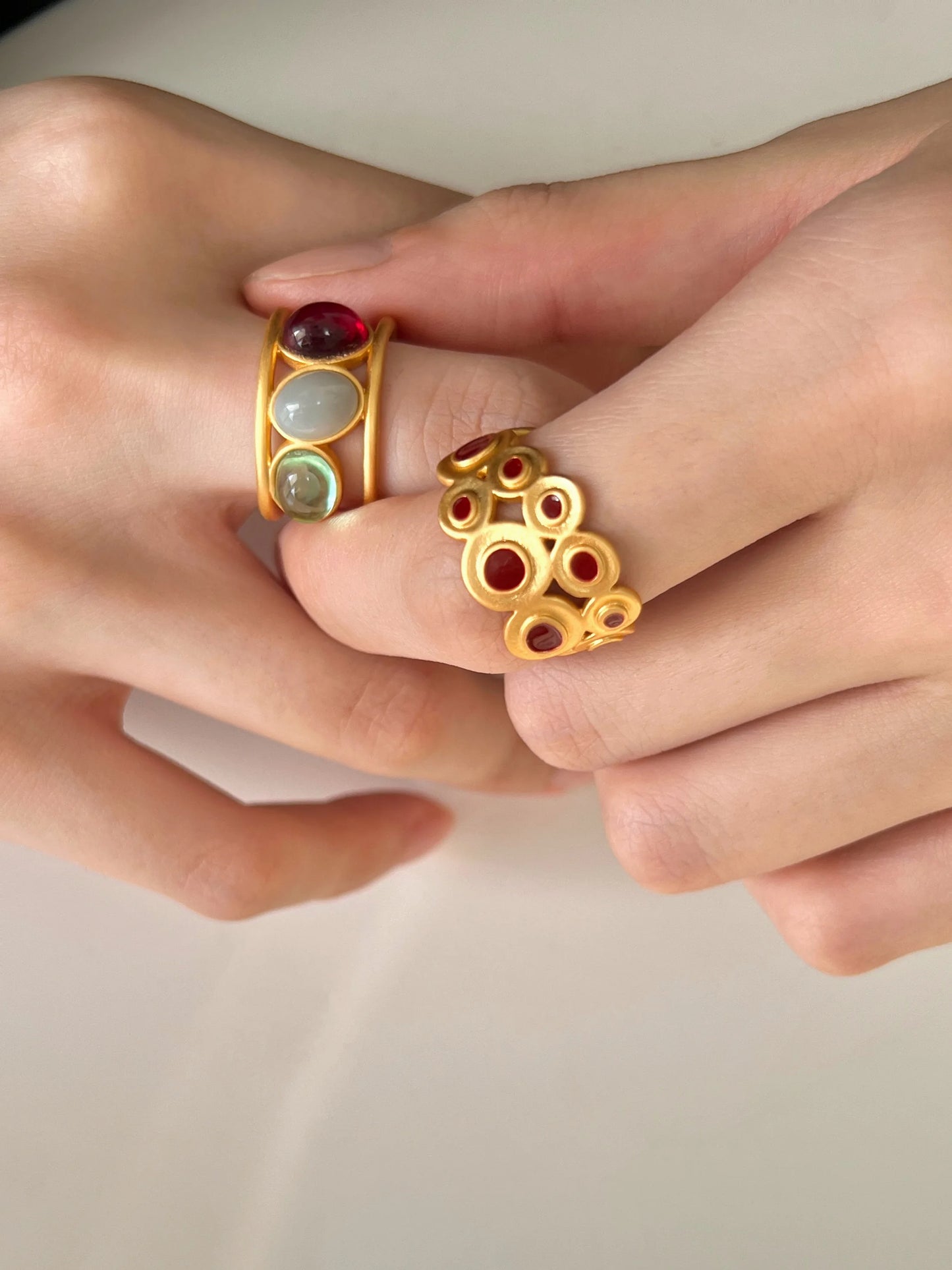 Brass Solid Colorful Stone  Rings Women Jewelry Punk Boho Party Designer Club Cocktail Party Ins Rare Japan South Korean Trendy