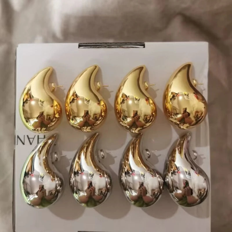 Brass Chunky Huge Size 5CM 4CM 3CM Water Drop Earrings Women Jewelry Punk Party T Show Gown Runway Korean Japan INS