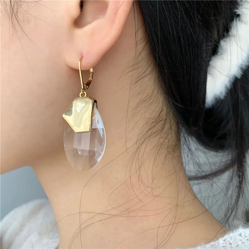 Brass With 18k Gold  Statement  Crystal Drop Earrings Women Jewelry Party Boho T Show Gown Runway Rare Korean Japan Trendy INS